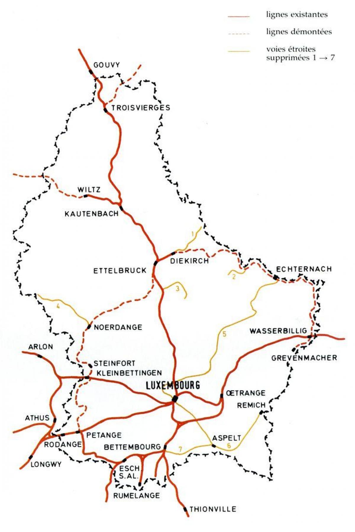 Luksemburgas dzelzceļu karte